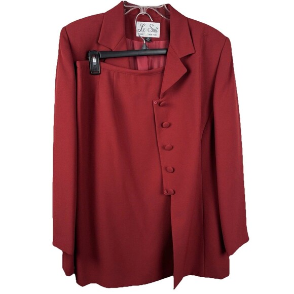 Le Suit Skirt Blazer Suit Set Women’s  Burgundy 100% Polyester 2 Pc Size 12 - Picture 1 of 14
